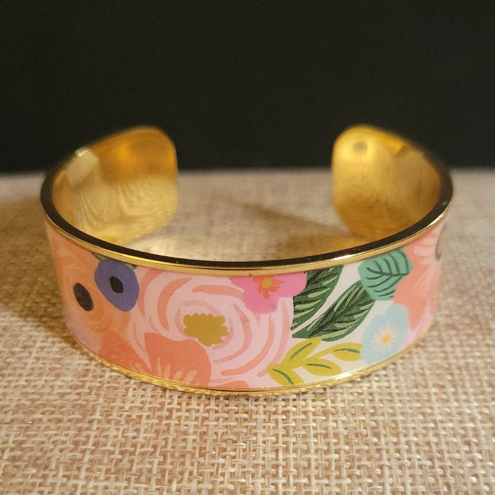 Rifle Paper Co Floral Enamel Gold Cuff Bracelet One Size Cottagecore